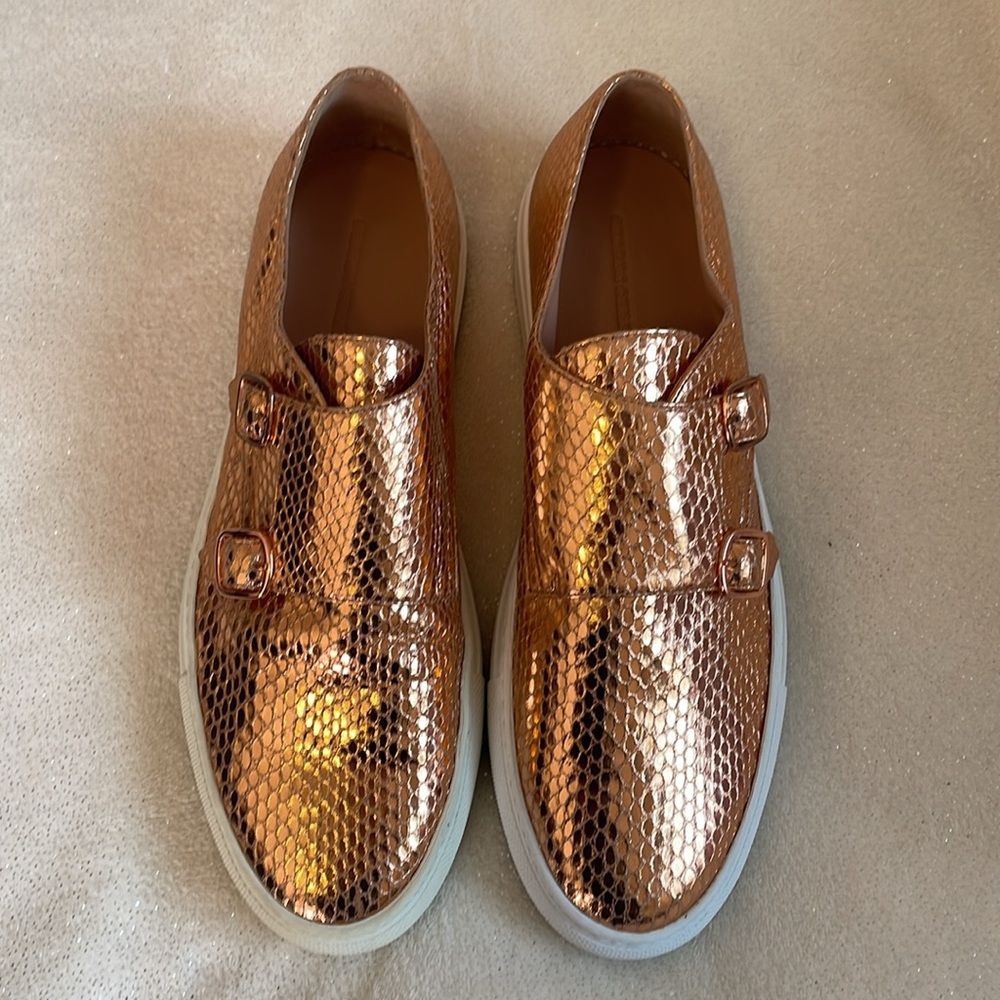 CEDRIC CHARLIER ROSEGOLD METALLIC SNAKESKIN LEATHER LOAFER SNEAKER✨